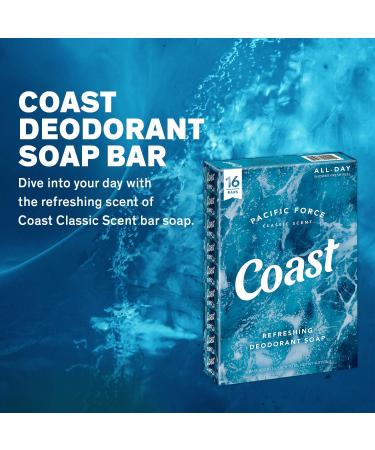 Coast Refreshing Deodorant Soap Bar - 16 Bars - Classic Pacific Force Scent - Energizing and Cleansing Formula - 16 Count Pack - Buy Online on GoSupps.com
