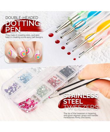 Nail Art Brushes Kit with Dotting Tools, Butterfly Stickers, Rhinestones, Tweezer, Foil Flakes, Striping Tape - Rose Red - Buy Online on GoSupps.com