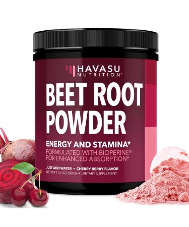 Organic Beet Root Powder with Vitamin B12 & Coryceps - Nitric Oxide Supplement - Beetroot Powder for Energy & Post Workout Recovery - Mix with Water or Smoothies Cherry Berry Flavor - 30 Servings