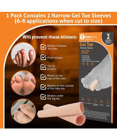 BlisterPod Gel Toe Protector Sleeves for Small Toes (2-Pack) | Cut-to-Fit Reusable Toe Pads | Sport Narrow Toe Sleeve | Prevent Blisters & Rubbing - Buy Online on GoSupps.com