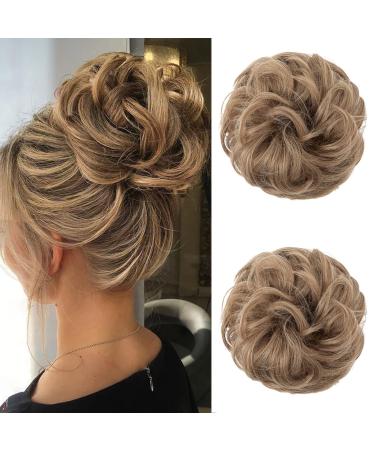 Jjstar 2 piece hair part with rubber band dutt hair part lured hair tie with hair teat hairstyles hair extension messy bun hair parts for women girl horsepower horsepower brown mix blonde