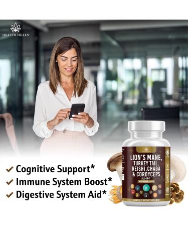 Mushroom Supplement with Lion's Mane Turkey Tail Reishi Cordyceps Chaga Marshmallow Root - 180 Count 180 Capsules (Pack of 3) - Buy Online on GoSupps.com