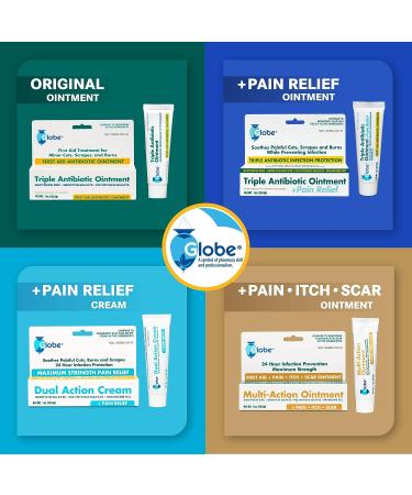 Globe Triple Antibiotic Cream + Pain Relief | 4 Pack | Soothes Cuts, Burns, Scrapes | 24-Hour Infection Protection - Buy Online on GoSupps.com
