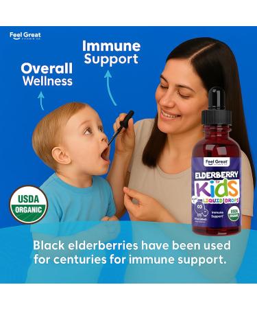Elderberry for Kids Liquid Drops with Vitamin C & Zinc - 2oz - Children and Toddler Immune Support Supplement USDA Organic Sambucus Elderberry Extract Ages 1-13 Years - Made in USA - 2 fl oz Kids Elderberry Immune Support -  - Buy Online on GoSupps.com