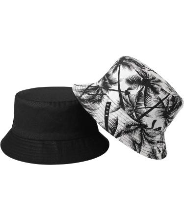 ZLYC Unisex Palm Tree Black Bucket Hat - Summer Travel Fisherman Cap for Women Men Teens - Buy Online on GoSupps.com