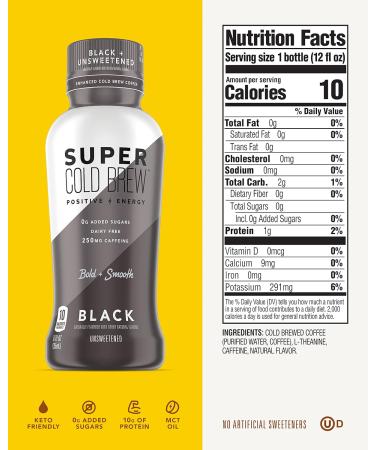Super Coffee Cold Brew Original 12 Fl Oz | 0g Sugar 0 Calories | Vegan Dairy Free Gluten Free | Pack of 12 - Buy Online on GoSupps.com