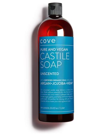 Cove Castile Soap Unscented - 1 Liter / 33.8 fl oz - Organic Argan  Jojoba  and Hemp Oils Unscented 33.81 Fl Oz (Pack of 1)