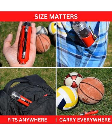 Hand Pump for Balls with 5 Needles - Fast Inflation for Basketball, Soccer, Volleyball, Football - Red - Buy Online on GoSupps.com