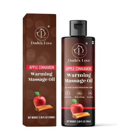 Dude's Love - Organic - Flavored Warming Body Massage Oil - Apple Cinnamon | No Stain - Non-Sticky | Nourish & Moisturize Skin | Aromatherapy Vegan Oil - 3.38 Fl Oz
