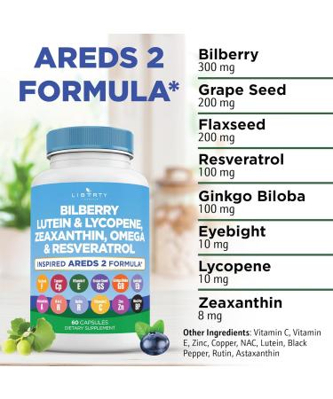 Eye Health Vitamins with Bilberry Lutein & Zeaxanthin Lycopene Resveratrol Grape Seed Extract Flaxseed Astaxanthin- AREDS 2-180 Capsules 60 Count (Pack of 3) - Buy Online on GoSupps.com