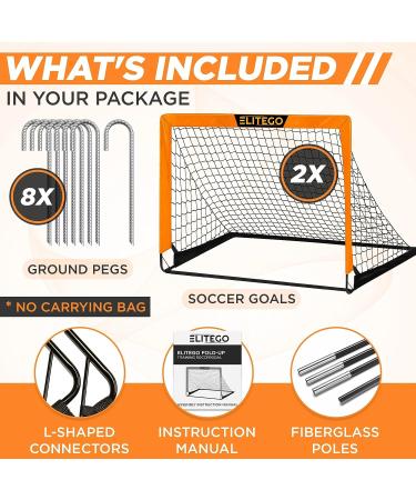 EliteGo Kids Soccer Goals 4' x 3' - Set of 2 Tiger Orange | Backyard Soccer Net - Buy Online on GoSupps.com