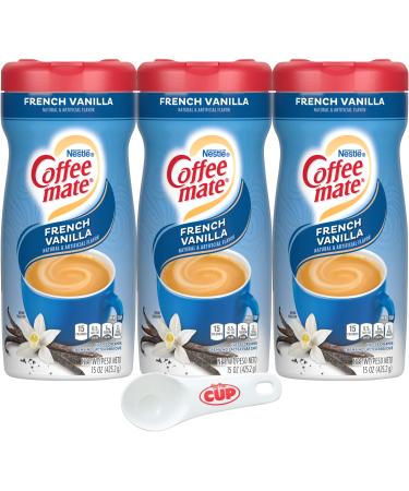 Coffee mate French Vanilla Powdered Creamer 15 oz (Pack of 3) with By The Cup Coffee Scoop
