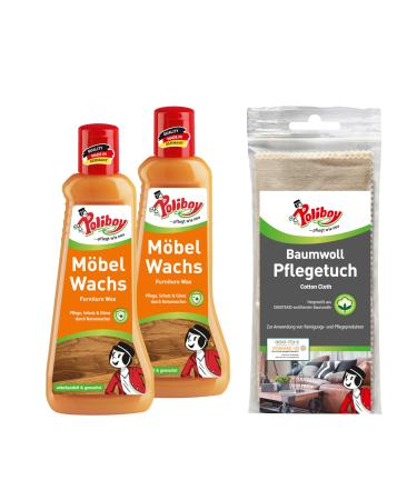 Poliboy M bel Wachs - Woodenwax for wooden furniture - Furniture care with liquid plant wax - 2x 200 ml - with cotton cloth - Made in Germany M bel Wachs 400 ml (1 Pack)