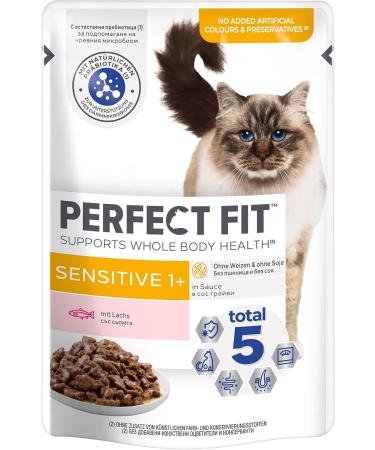 Perfect Fit Sensitive 1+ Wet Cat Food - Salmon in Sauce for Adult Sensitive Cats | Supports Digestion | 12 x 85g Pack - Buy Online on GoSupps.com