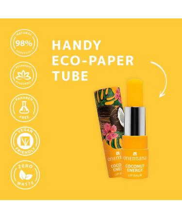 Orientana Coconut Energy Lip Balm - 98% Natural Vegan Care with Shea Butter & Vitamin E | Organic Moisturizer for Dry Lips - 4.2g - Buy Online on GoSupps.com
