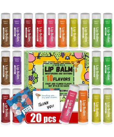 20 Pack Natural Lip Balm Bulk with Vitamin E and Coconut Oil Valentine's Best Choice - Moisturizing Soothing and Repairing Dry and Chapped Lips - 10 Flavors - Non-GMO 1 Count (Pack of 20)