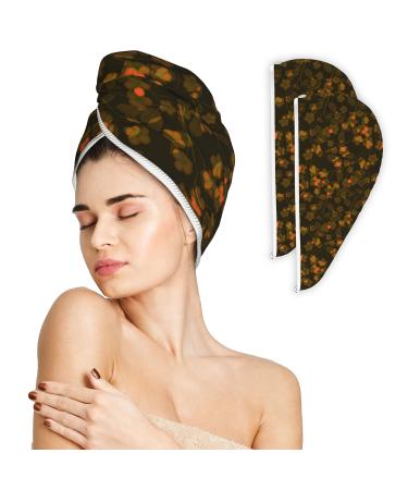 RIFYRI Microfiber Hair Towel Wrap for All Hair Style 2 Pack Quick Drying Hair Turban for Women Men and Kids (Deep Forest Floret)