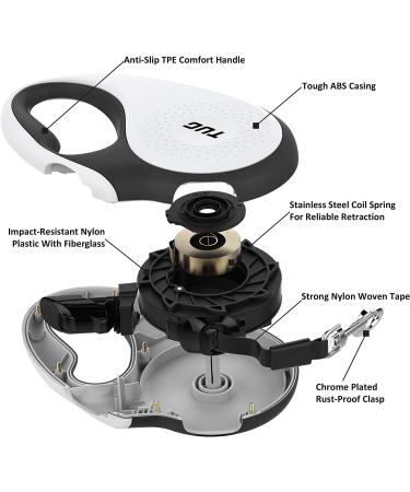 TUG 360 Retractable Dog Leash | 16ft Tangle-Free Nylon Tape | Anti-Slip Handle | One-Handed Brake & Lock | Medium White - Buy Online on GoSupps.com