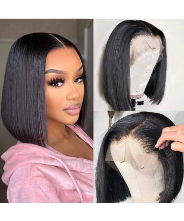 Lovestory Human Hair Lace Front 13x4 Wigs Bob 10 Inch 150 Density Brazilian Virgin Human Hair Pre Plucked wigs for Black Women Short Bob Wigs Straight Hair Natural Color