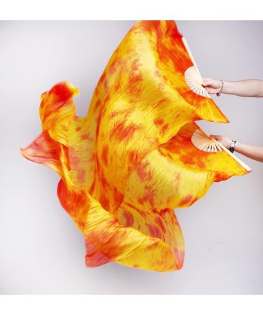 Women Belly Dance Silk Fan Veils - Gradual Orange - 1 Pair - Buy Online on GoSupps.com