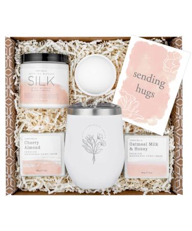 Get Well Soon Gifts for Women - Sending Hugs Spa Gift Box Care Package for Friends - Sympathy Thinking Of You Recovery Feel Better Soon Gift Basket includes Tumbler Soaps Body Butter and Bath Bomb White Tumbler