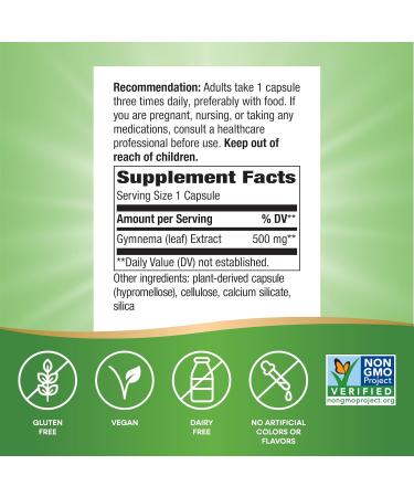 Nature's Way Gymnema Premium Extract Supports Carbohydrate Metabolism* 500 mg per Serving Non-GMO Project Verified 60 Vegan Capsules (Packaging May Vary) - Buy Online on GoSupps.com