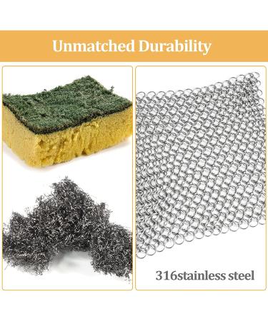 Amagabeli Cast Iron Cleaner 8x6 Rectangle Metal Scrubber | 316 Premium Stainless Steel Chainmail Scrubber for Cast Iron Pans CS03 - Buy Online on GoSupps.com