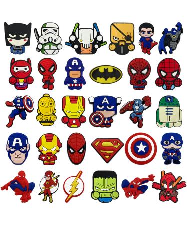 WKXINXUAN Shoe Pin Marvel 30 Pack Cartoon Shoe Decoration PVC Cartoon Crocodile Pins Clog Super Hero Pet children Charms for Kids and Adults Clog Shoe Decoration Diy Shoe Charms Bags Gift