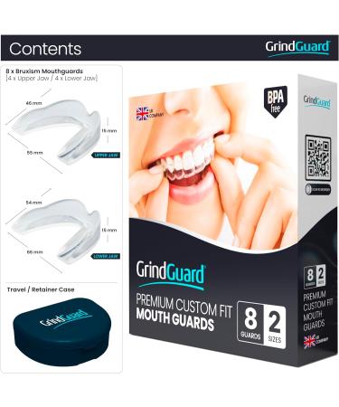 GrindGuard 8 Pack Teeth Grinding Mouth Guard - Dentist Approved Protection for Adults Against Bruxism Clenching & TMJ Relief - 8 Gum Shield Protectors (2 Sizes) & Retainer Case - Buy Online on GoSupps.com
