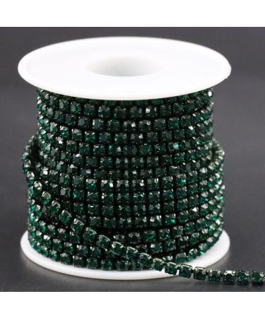 Jerler 10 Yards Crystal Rhinestone Trim SS18/4.0mm Close Chain for Sewing Crafts Ideal Wedding Party DIY Decoration Dark Green 4.0mm