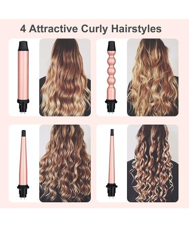 EMOCCI PRO 5 in 1 Curling Wand Set - Ceramic Tourmaline Barrels - Rose Gold - Buy Online on GoSupps.com