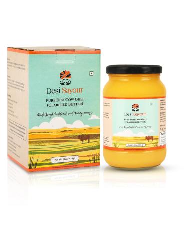 Desi Savour - Organic Grass Fed Ghee | 15 Oz | Unsalted Clarified Butter | Gluten & Casein Free | Paleo Keto & Heart Friendly | Lactose Reduced & Non-GMO | Contains Vitamins & Omegas (33 Servings)