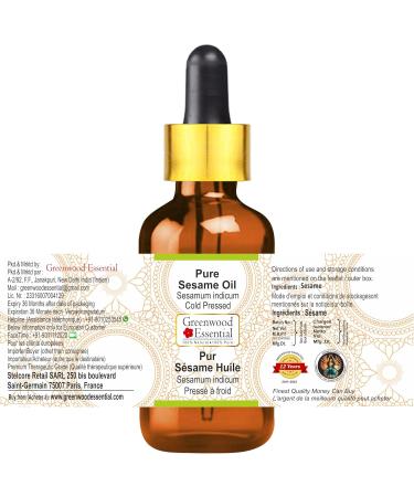 Greenwood Essential Natural Sesame Oil (Sesamum Indicum) - Pure Cold-Pressed 30ml | Therapeutic Quality with Glass Dropper | International Shipping Available - Buy Online on GoSupps.com