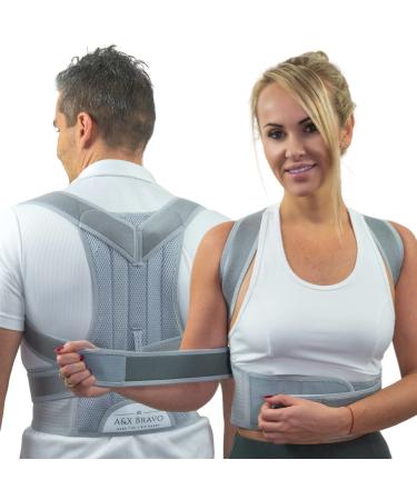 A&X Bravo Posture Corrector For Men and Women Lumbar Support with Adjustable & Breathable Back Brace Improves Posture For Shoulder & Back Support Providing Back Neck & Shoulder Pain Relief Grey - M Grey M