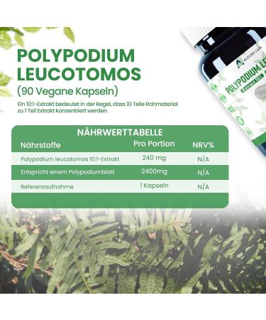 Polypodium Leucotomos - Extrait 10:1 (Eq 2 400 mg) | 90 g lules v g taliennes | Soutient la sant et la protection de la peau soutien immunitaire avantages anti- ge et antioxydants | - Buy Online on GoSupps.com
