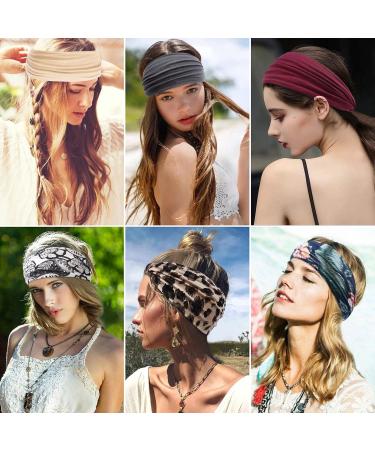 Headbands for Women Wide Boho Head Scarfs Wraps Yoga Hairbands Elastic Sport Running Turbans Head Bands Solid Color-1 - Buy Online on GoSupps.com