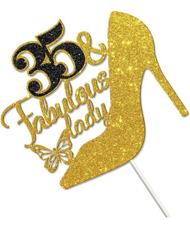 Tenhaisi Black Golden Glitter 35 & Fabulous Lady Cake Topper Happy 35th Birthday Party Decoration for Women - Talk 35 to Me - Cheers to 35 Years Wedding Anniversary Party Supplies - Buy Online on GoSupps.com