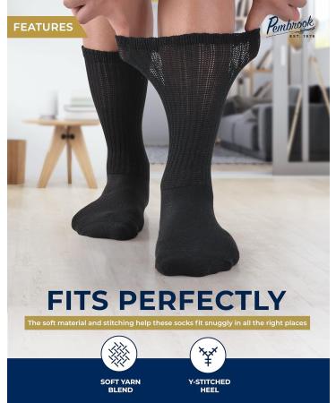 Pembrook Diabetic Socks - Non Binding Neuropathy Socks for Men & Women - Large Black (6 Pairs) - Buy Online on GoSupps.com