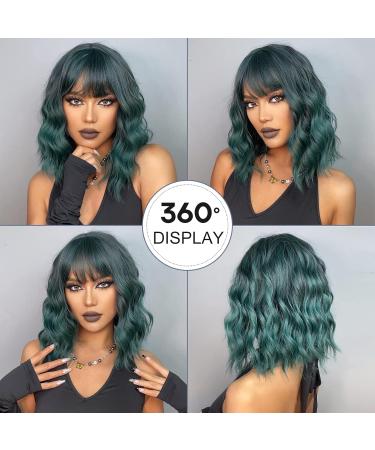 Haircube Short Bob Wig with Bangs - Dark Green Heat-Resistant Synthetic Fiber for Women | Party Cosplay & Daily Wear - Buy Online on GoSupps.com