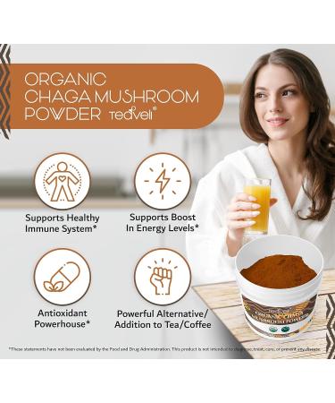Teaveli Organic Chaga Mushroom Powder - 8oz (226g) for Tea & Coffee | Vegan-Friendly Detox & Immune Support | Clean Energy Boost | Pack of 1 - Buy Online on GoSupps.com