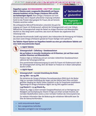 Doppelherz System Vegan Folic Acid for Pregnant Women & Mothers - 30 Tablets + 30 Capsules | Essential Nutrients for Fertility Pregnancy & Breastfeeding - Buy Online on GoSupps.com