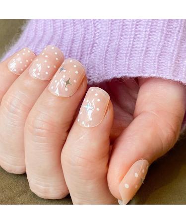 Buy Novo Ovo Short Oval Nude Press-On Nails | Jelly Dot Pattern & Star Stickers - Perfect for Valentine's Day! - Buy Online on GoSupps.com