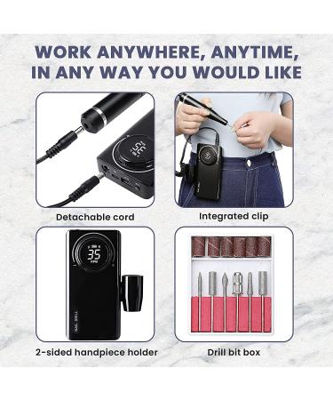 Delanie Rechargeable Electric Nail Drill Machine Kit - 35000RPM, USB-C, E-File Nail File with 6 Bits - Black - Buy Online on GoSupps.com
