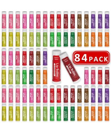 84 Pack Natural Lip Balm Bulk with Vitamin E and Coconut Oil Valentine's Gift Choice- Moisturizing, Soothing, and Repairing Dry and Chapped Lips - 14 Flavors - Non-GMO