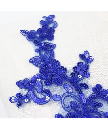 SEMCICOR Embroidery Sequin Lace Applique Pair - Wedding Dress Bridal DIY Crafts - Blue - Buy Online on GoSupps.com