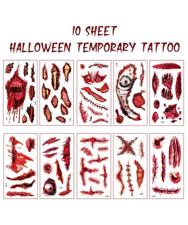 Goldshire 75PCS Halloween Temporary Tattoo Face Scar Sticker Set - Realistic Fake Blood Wounds for Halloween Party Cosplay - Buy Online on GoSupps.com