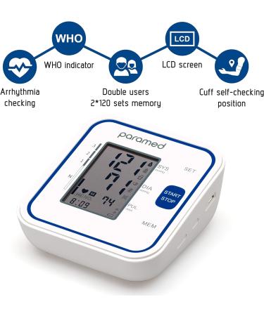 PARAMED Blood Pressure Monitor: Automatic Upper Arm BP Monitor with Cuff 8.7"-15.7" - Digital BP Machine & Irregular Heartbeat Detection 120 Readings Memory - Large LCD - Batteries & Pouch Included - Buy Online on GoSupps.com