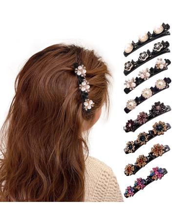 8PCS Crystal Stone Braided Hair Clips XIACIBDUS Braided Hair Clips for Women Duckbill Hair Barrettes Double Braided Hair Clip Rsvelte Braided Hair Clip with 3 Small Clips for Women Girls