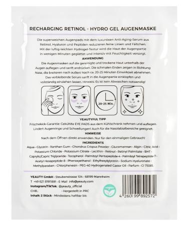 Yeauty Retinol Eye Pads - Anti-Aging Serum for Fine Lines & Wrinkles - Intensive Moisture - 1 Pair - Buy Online on GoSupps.com