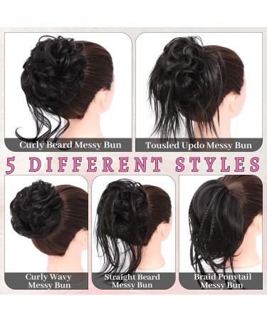 Fulang Hair 5-Pack Wavy Bun Hair Parts with Rubber Bands - Artificial Hair Ties for Updos & Messy Buns (4#) | International Shipping - Buy Online on GoSupps.com